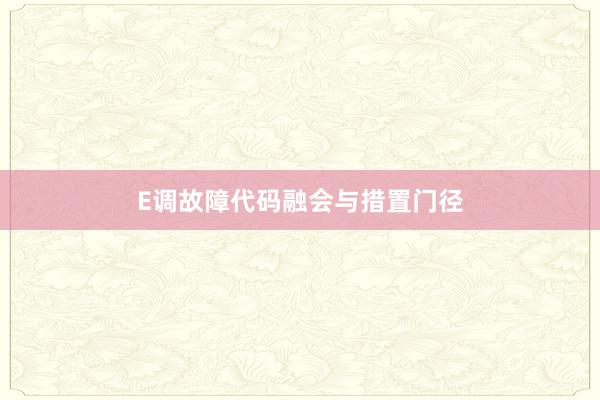 E调故障代码融会与措置门径