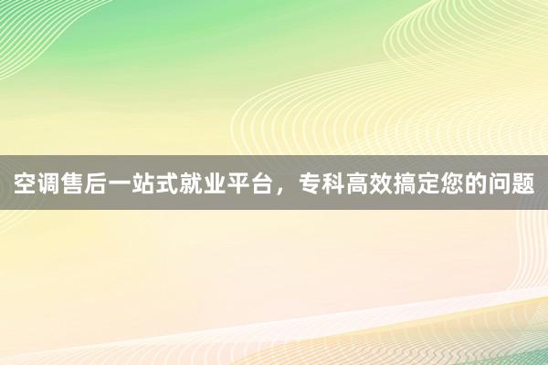 空调售后一站式就业平台，专科高效搞定您的问题